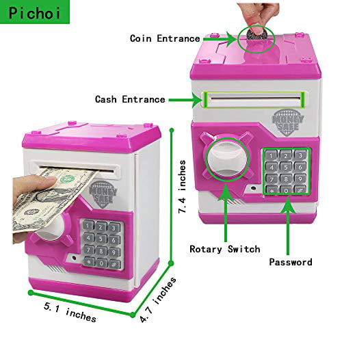 Yanaze Kids Money Bank Electronic Password Piggy Bank Cash Coin Money Saving Box for Kids Mini ATM Toy Gift for Children Boys Girls Pink 