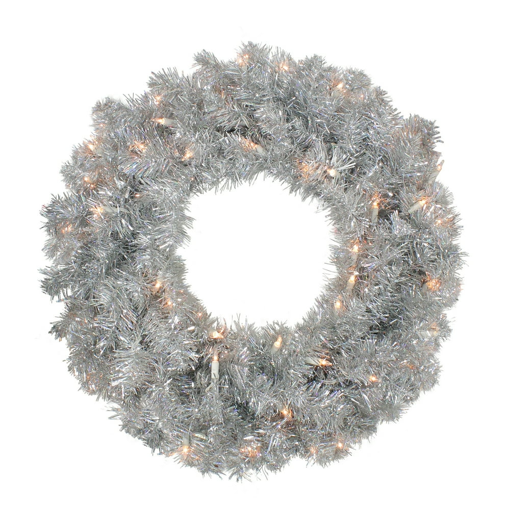 Vickerman 24" Prelit Silver Sparkling Tinsel Artificial Christmas
