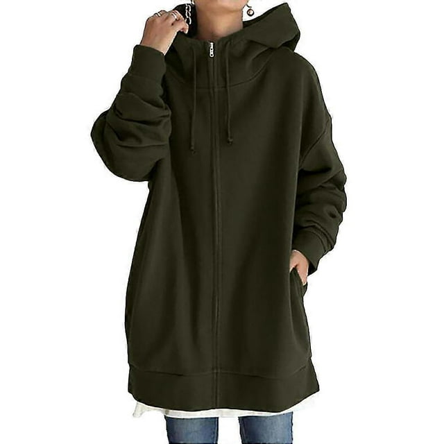 Womens Ladies Long Hoodie Tunic Winter Warm Fleece Jackets Casual Oversize Sweatshirt Coat Zip Up Hoodies With Pockets