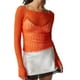thumbnail image 1 of Gibobby Blusa Termica Mujer Top de manga larga de encaje para mujer, Top corto de malla transparente, Top Floral ajustado con hombros descubiertos, camiseta, camisa, ropa de calle（Anaranjado， S), 1 of 4