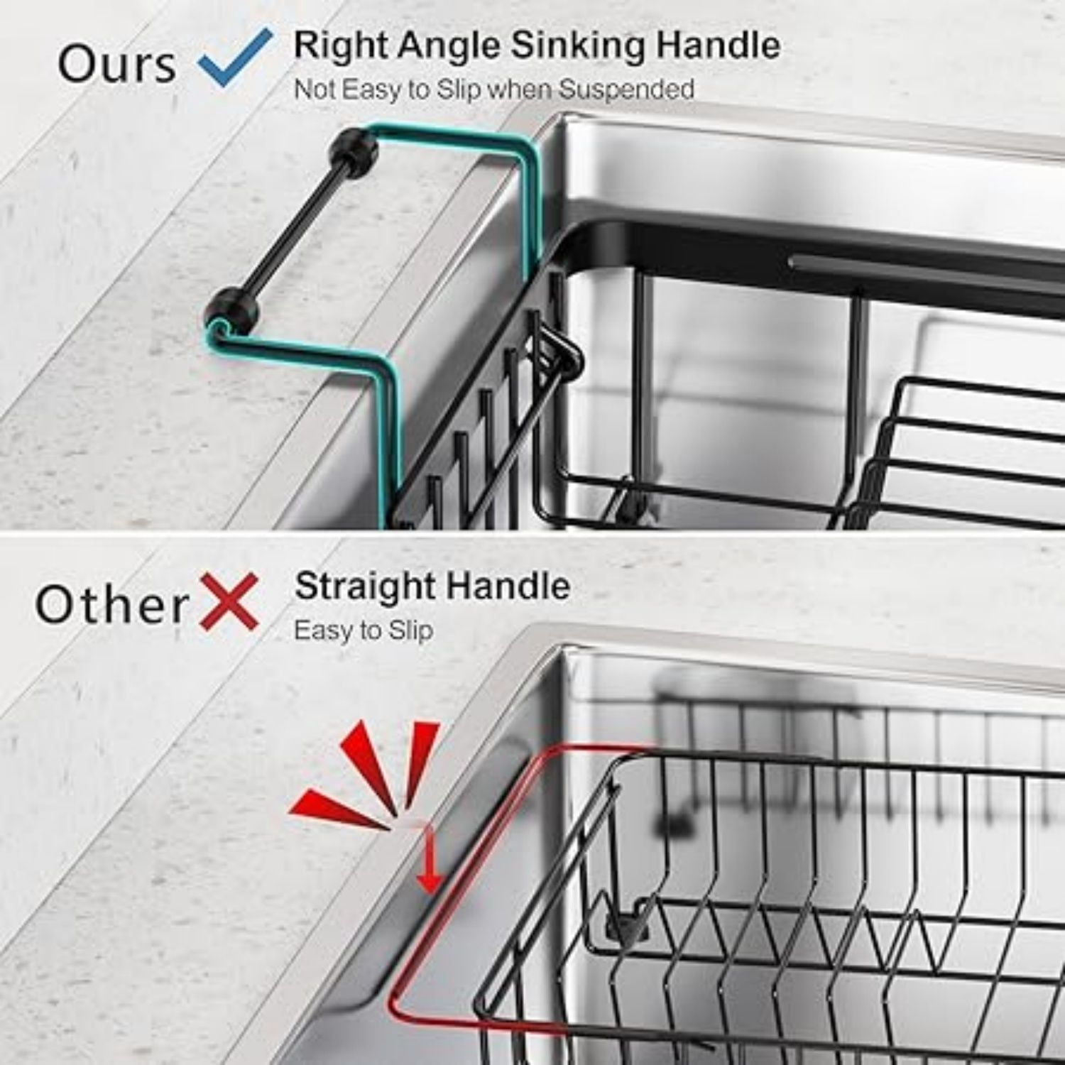 Sink Dish Drying Rack, Capacity Expandable Over Sink Dish Rack (12"-16.8"), in Sink Dish Drainer for Kitchen Counter with Utensil Holder and Handle, Black