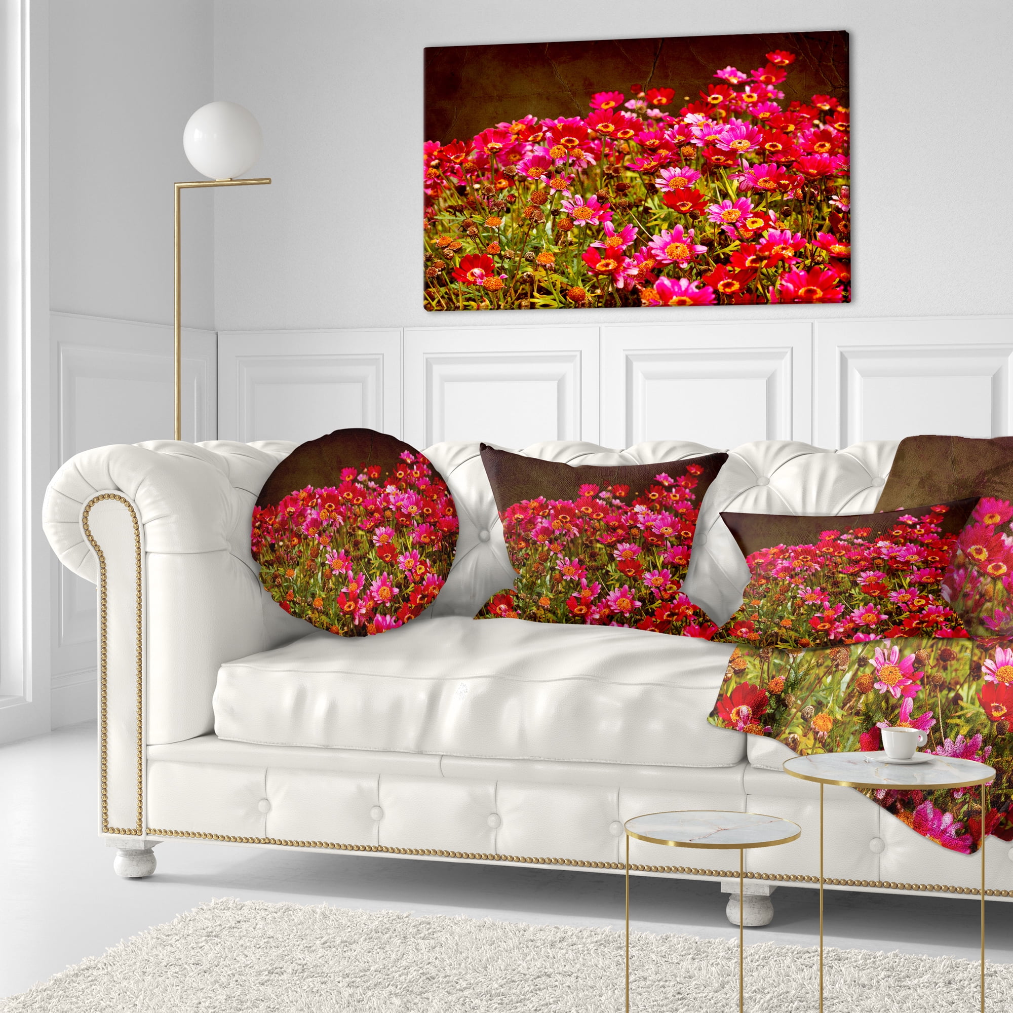 Designart Small Red Flowers in Spring Photo - Floral Throw Pillow - 12x20