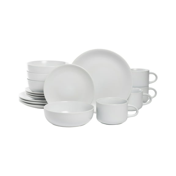 10 Strawberry Street Wazee Matte 16 Pieces Coupe Dinnerware Set, White