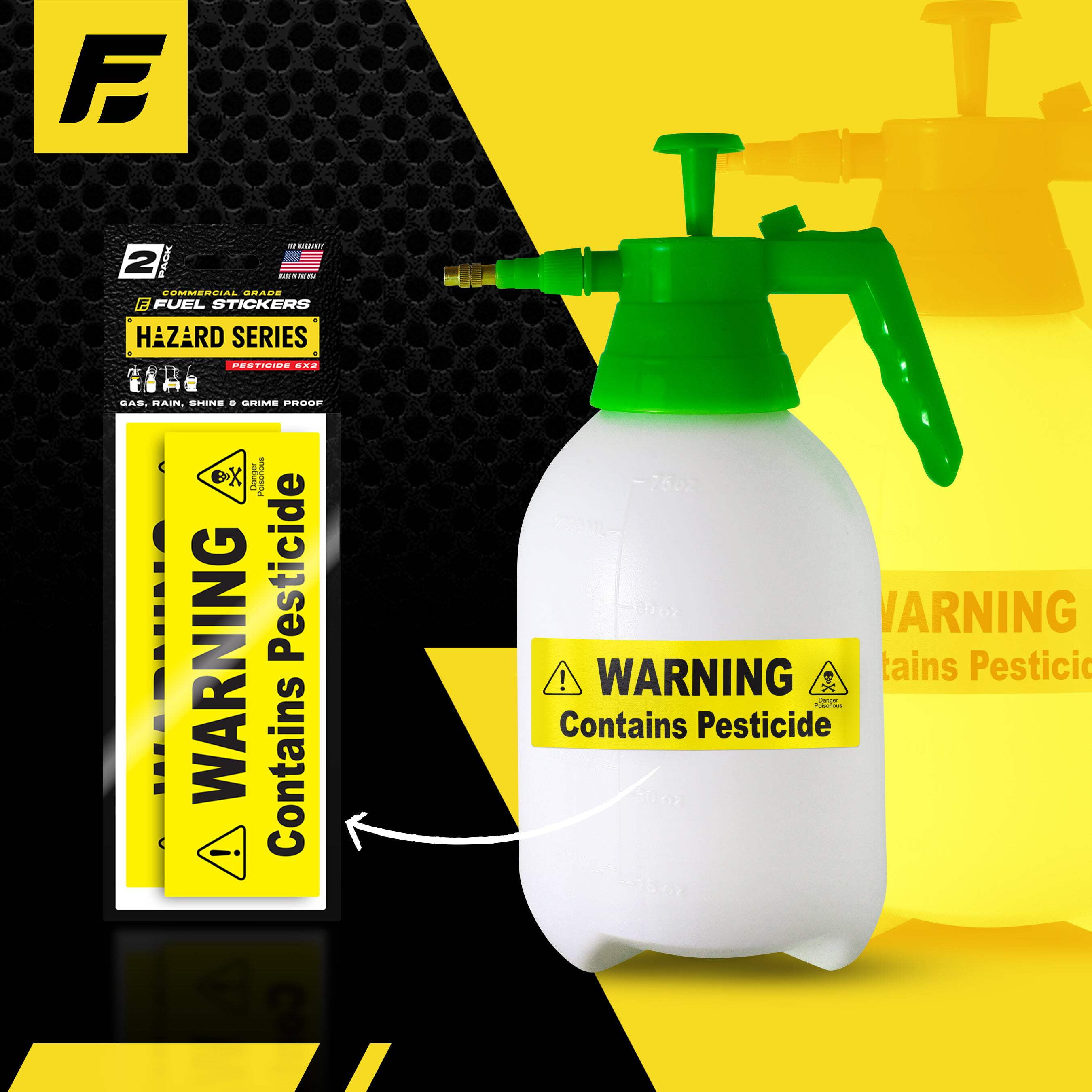 Pesticide Sticker | Pump Sprayer Labels by Fuel Stickers | 2x6 | 2 Pack