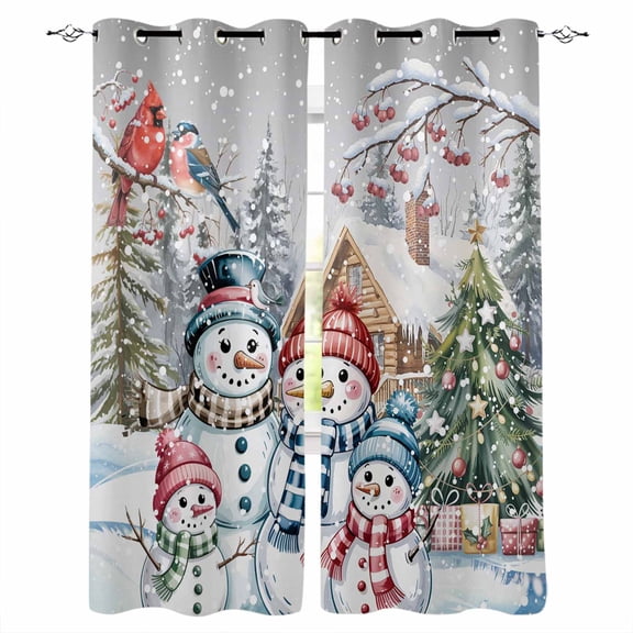 Fsddascl Christmas Snowman Blackout Curtains for Bedroom/Living Room, Thermal Insulated Kitchen Curtains, Winter Watercolor Xmas Tree Cardinal Grommet Darkening Window Treatment Drapes 52"x72"x2