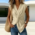 thumbnail image 4 of RQYYD Womens Sleeveless V Neck Tops Casual Twist Knot Blouses Linen Blend Wrap Tank Tee Shirts Daily Clothes, 4 of 6
