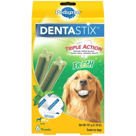 Pedigree Dentastix Large Dental Dog Treats, Fresh Flavor, 5.19 Oz. Pack (6