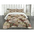 thumbnail image 3 of Ambesonne Moroccan Quilted Bedspread Set 3 Pcs, Vintage Square Pattern, Queen Size, Cream Dark Coral Brown, 3 of 5