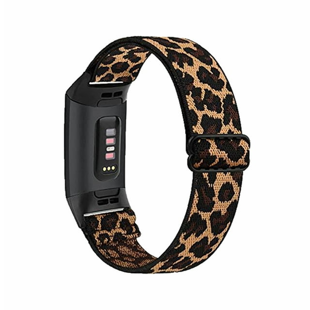 Elastic Strap Loop for Fitbit Charge 3/4 Band Nylon Watchbands Bracelets with Metal Adapters for Fitbit Charge 5/6 Smart Watch yellow leopard for fitbit Charge 3