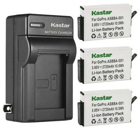 Kastar 3-Pack ASBBA001 Battery and AC Wall Charger Replacement for GoPro Camera ASBBA-001 Fusion Battery GoPro ASBBA-001 Battery Gopro Fusion 360-Degree Action Camera Gopro Fusion VR 360 Camera