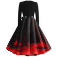 thumbnail image 5 of Women's Halloween Dress Bone Printed Long Sleeve Spooky Tea Length Dress Castle Cocktail V-Neck Horror Dresses with Belt XL, 5 of 5