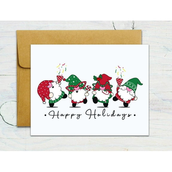 Happy Holidays Greeting Card with Cute Gnome Design - Perfect for Christmas Celebrations - Blank Inside, Envelope Included