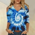 thumbnail image 2 of hxobax Womens Tie Dye Tee Shirts Sexy Cold Shoulder 3/4 Sleeve Tunic Basic Tshirt Summer Tops Blouse, 2 of 5