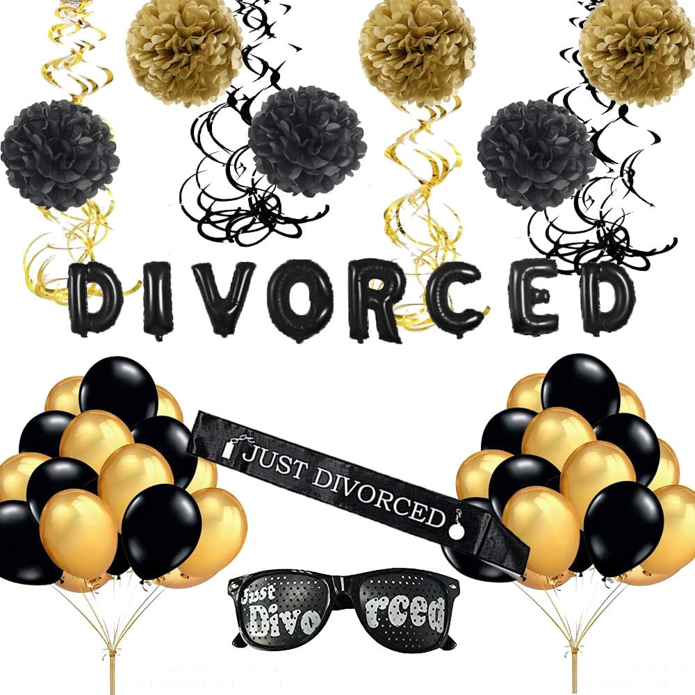 Divorce Party Decoration Balloon Black and Gold Paper Flower Ball Set