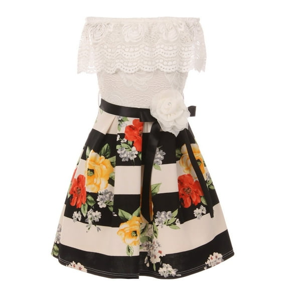 Little Girls Elegant 2 Way Off Shoulder Lace Floral Birthday Party Flower Girl Dress Black 4 (2J1K2S9)