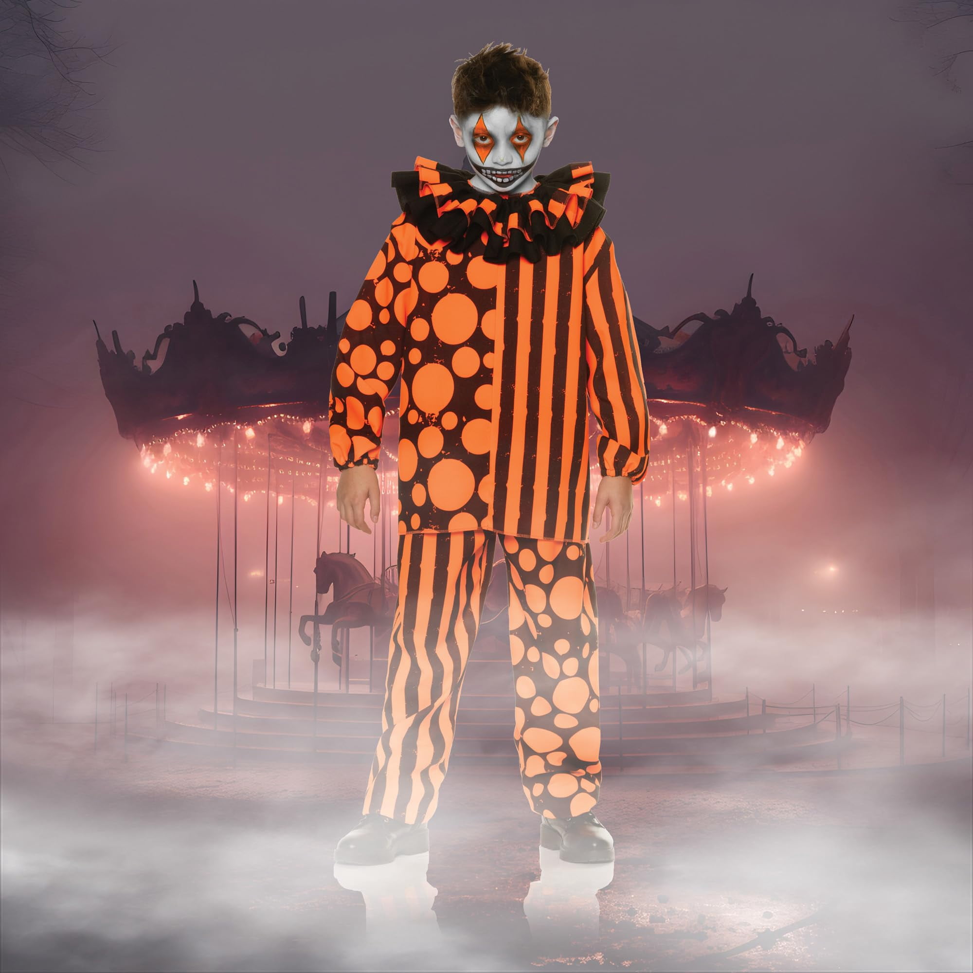 UNDERWRAPS Blacklight Glow Scary Clown Costume - Nightlight Glow in the Dark Kids Halloween Black Light Reactive Clown (Small (4-6))