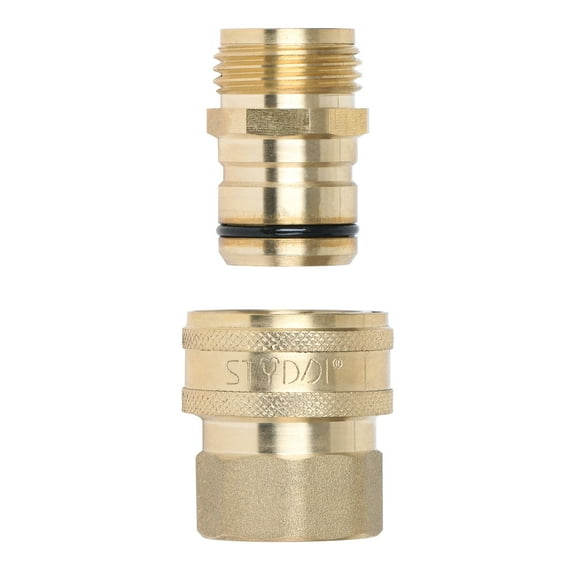 STYDDI 3/4-inch Full Flow Super Heavy Duty Hose Quick Connect Fittings, Lead-free Brass Full Port Garden Hose Quick Connector Coupler, 3/4” GHT High-Volume Hose Quick Release Adapter Set