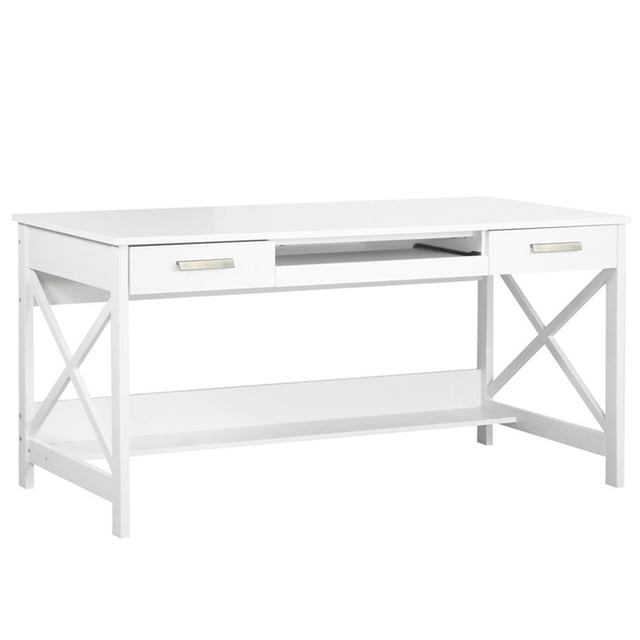Pemberly Row Contemporary Wood 59.5" Writing Desk in White Finish