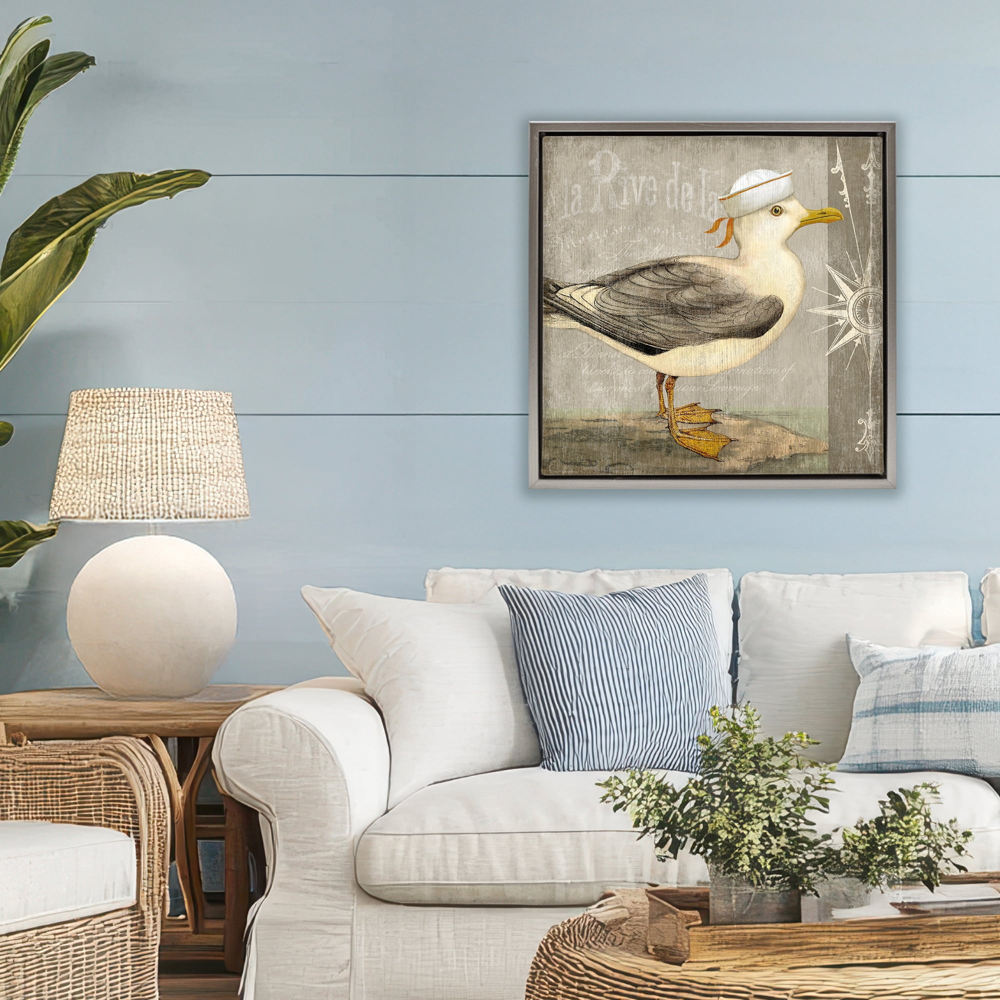 Stupell Industries Rustic Little Seagull Gray Framed Floater Canvas Wall Art, design by Suzanne Nicoll