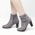 thumbnail image 4 of Pennysue Women's Gray Wide Width Ankle Boots With Buckle And Zipper Chunky Heel Ankle Strap Zip Boots For Ladies Size 9.5, 4 of 7