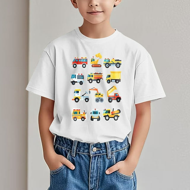 SGFCWSX T-Shirt d'Été pour Garçons, Col Rond Manches Courtes Imprimés Mode Été Décontracté Chandail Blanc 3-4 Ans