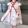 thumbnail image 2 of LAICAIW Robe en Maille Rétro d'Été Améliorée à Imprimé Floral Cheongsam Mode Filles Princesse Chaussures Enfants (Marine, 5-6 Ans), 2 of 7