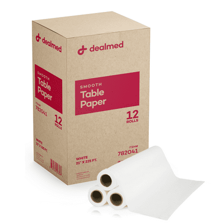 Dealmed Smooth Exam Table Paper 21" x 225' Paper Table Cover for Doctor's Offices, Medical Facilities, Patternmaking, Tracing and More (White, 12 Rolls)