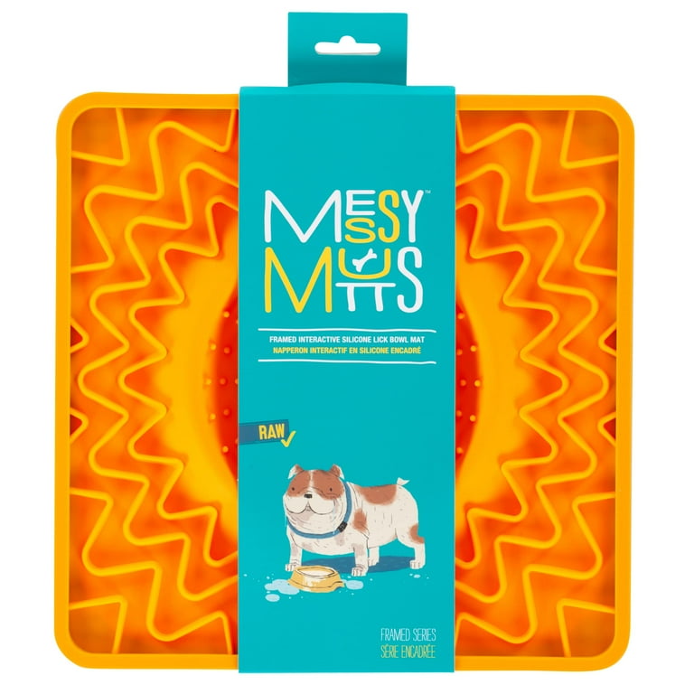 Messy Mutts Framed Silicone Therapeutic Licking Bowl Mat 9.5 x 9.5 Slow Feeder Mat for Boredom Anxiety Lick Pad for Dogs Cats Orange Walmart