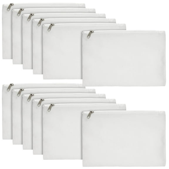 Juvale 12-Pack Bulk Blank Canvas Zipper Pouch Set with Zipper for Cosmetic & DIY Crafts, Pens, Pencils, Markers, Scissors, Makeup Brushes, Lip Gloss, Hair Clips (8x6 in)