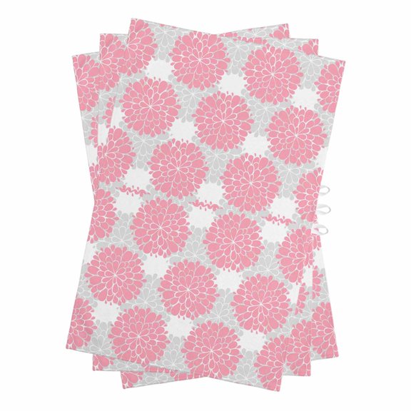 Pink Dahlia Kitchen Towels Set of 3, Water Absorbent Dish Towel, Farmhouse Abstract Grey Floral Patterned Decorative Hand Towels - Quick Drying Cloth for Cooking Baking, 18x28 Inch