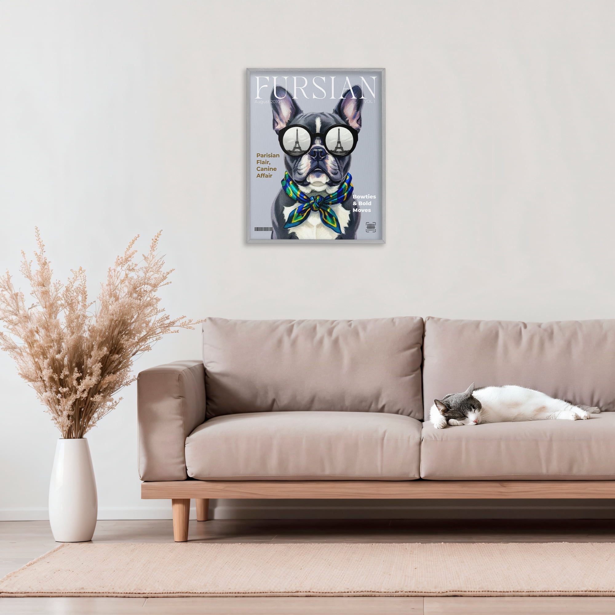 Stupell Industries Fursian Dog Fashion Magazine Gray Framed Giclee Art, design by A Barefoot Stylist