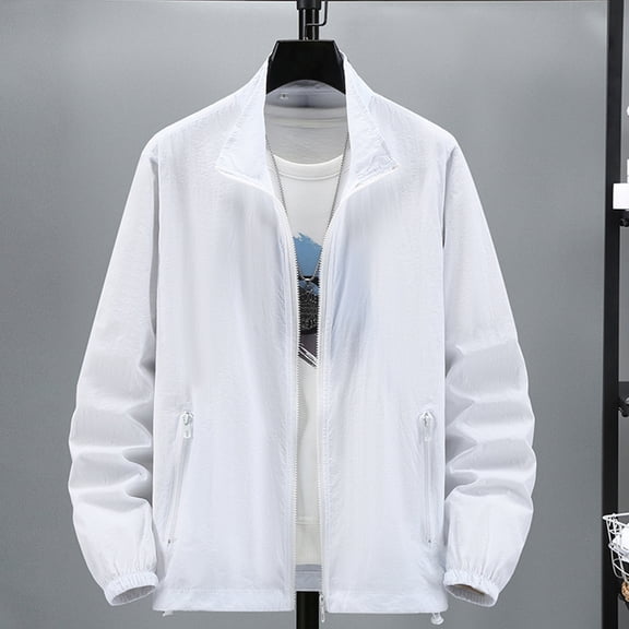 Women's Solid Color Jacket, Waterproof Windproof Sun Protection Coat, Lightweight Outdoor Hiking Thin Shell for Spring Summer Travel, White/XL