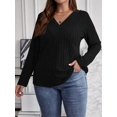 thumbnail image 5 of Women'S Plus Size Tops Trendy V Neck Casual Long Sleeve Shirts Knit Sweaters Black XXXL, 5 of 7