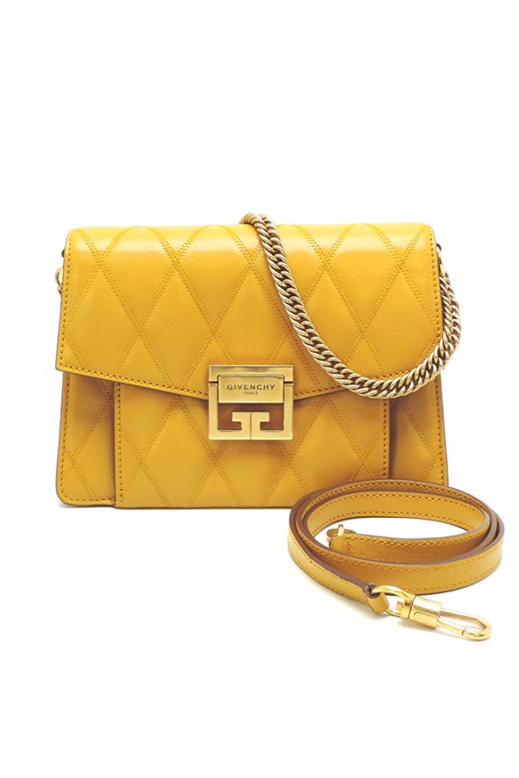 Pre-Owned Givenchy GV3 Small Bag, Women's Shoulder BB501CB08Z, Goatskin, Yellow (Good)
