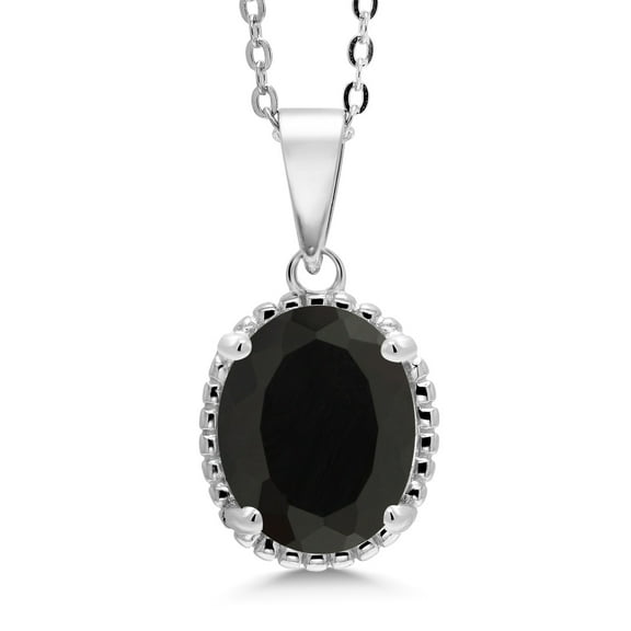 Gem Stone King 925 Sterling Silver Black Onyx Pendant Necklace for Women (3.00 Cttw, Oval 11X9MM, Gemstone December Birthstone, with 18 inch Silver Chain)