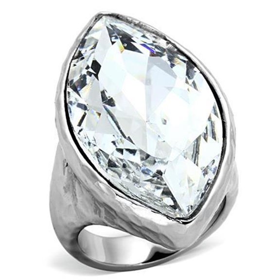 Alamode TK1368-9 Women IP Rhodium Stainless Steel Ring with Top Grade Crystal in Clear - Size 9