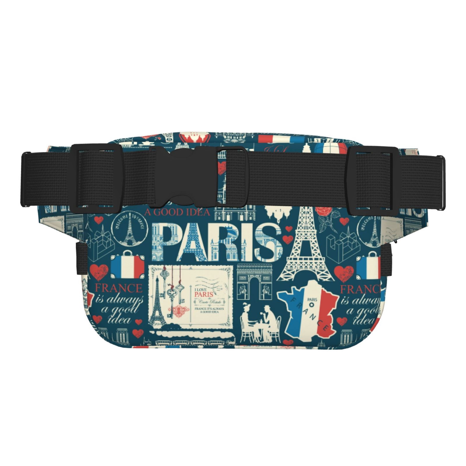 Picia France and Paris Print Square Double-Layer Waist Bag Mini Adjustable Waist Belt Bag Exercise Running Travel Hiking