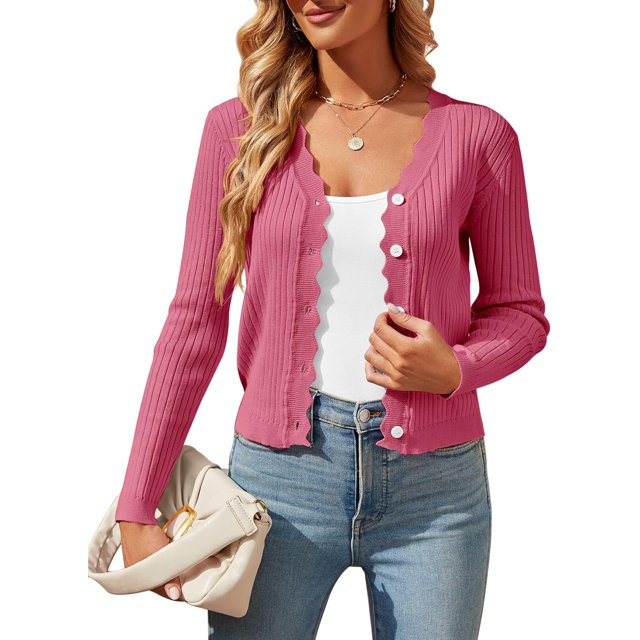 Shermia Womens Cropped Cardigan Knit Shrugs for Dresses Tops V Neck Button Down Cardigans Sweaters