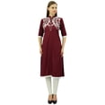 thumbnail image 3 of Bimba Women's Linen Kurta Embroidered Kurti Mandarin Collar Chic Straight Long Tunic, 3 of 9