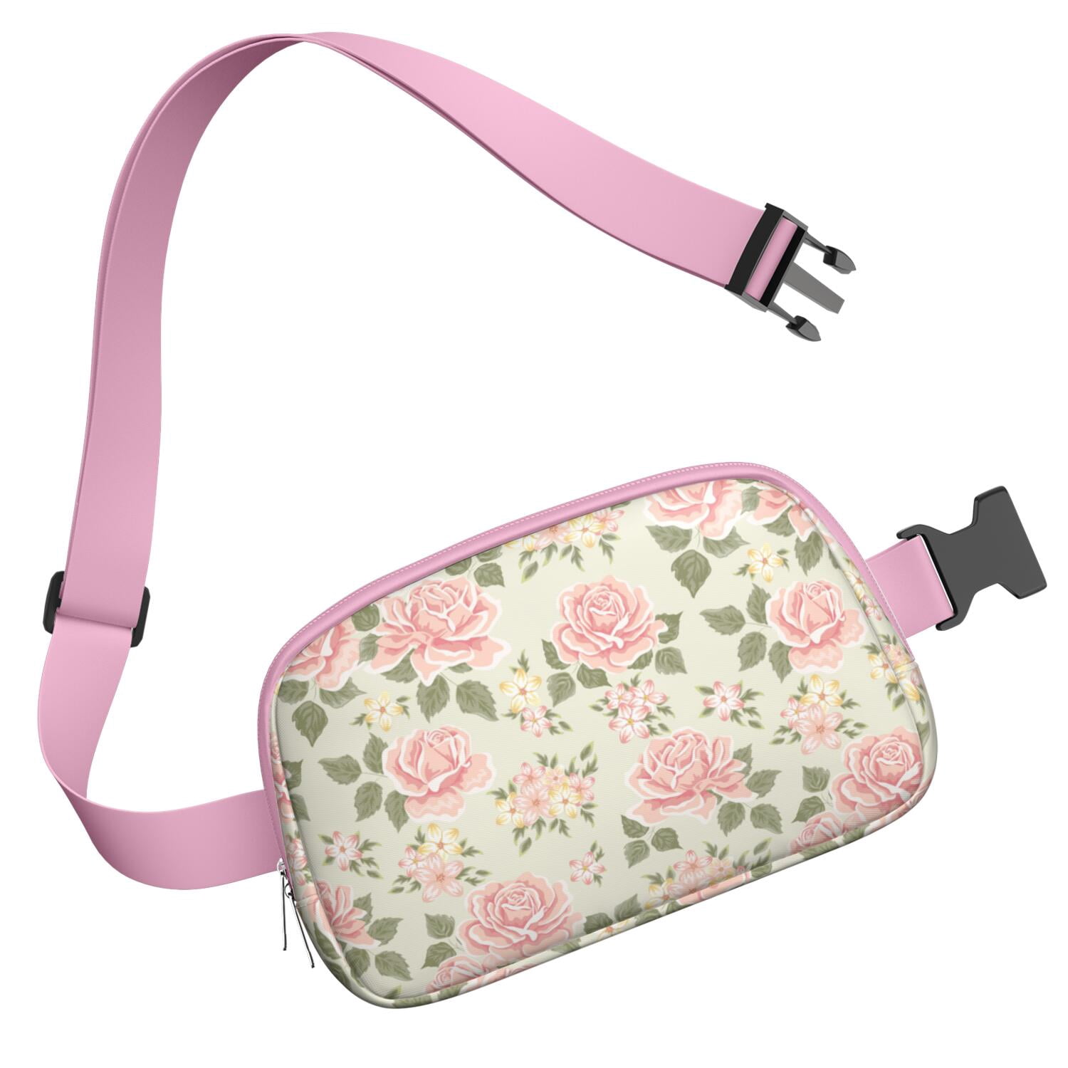 Bright Floral Fanny Pack – Summer Garden Waist Bag with Artistic Bloom, Peonies, Bees & Tropical Leaf Accents