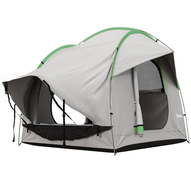 2000mm Waterproof SUV Tailgate Tent, 5-6 Person Car Camping Tent with 3 Doors & Mesh Window, Polyester Hatchback Tent for Outdoor Travel, Grey and Green, 239 x 210 x 210 cm