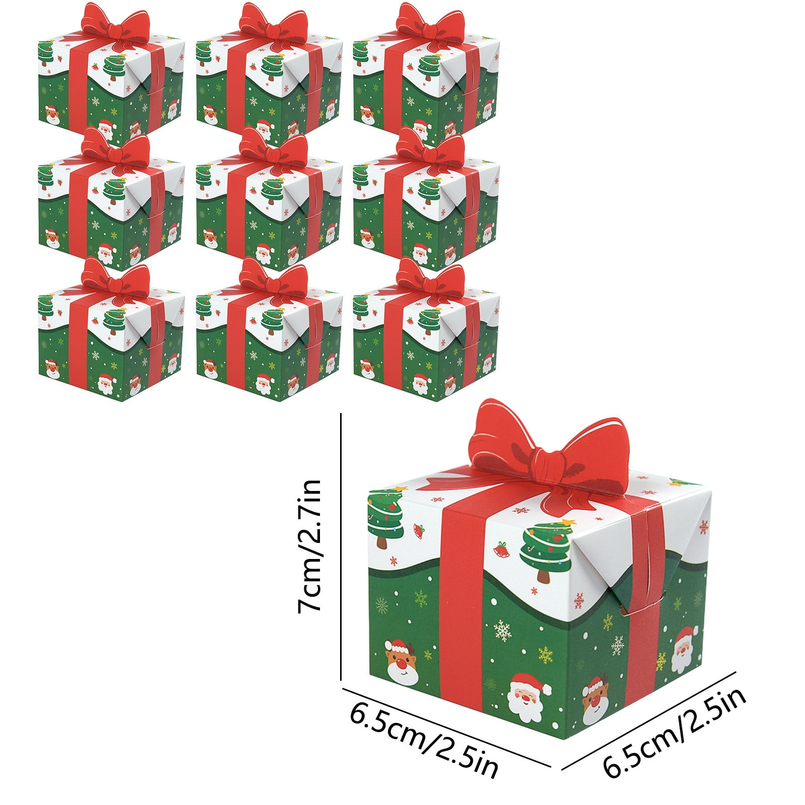 Cadorn 10 PCS 3D Christmas Goody Gift Boxes with Bow for Holiday Xmas Goodie Paper Boxes, School Classroom Party Supplies, Candy Treat Cardboard Cookie Boxes for Gift Giving