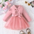 thumbnail image 2 of Dresses For Girls Children Long Sleeve Bowknot Button Dresses Tulle Dress Clothes Baby Girl Dress Pink 4 Years-5 Years, 2 of 7