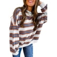 thumbnail image 2 of Casual Brown Stripe Crew Neck Drop Shoulder Pullover Sweatshirt for Women | [ZhiHiMeRi] | L, 2 of 5