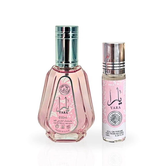 Yara Eau de Parfum Spray 50ml (1.7 oz) & Yara Roll-On Perfume Oil CPO 10ml (0.34 oz) by Ard Al Zaafaran (Bundle)