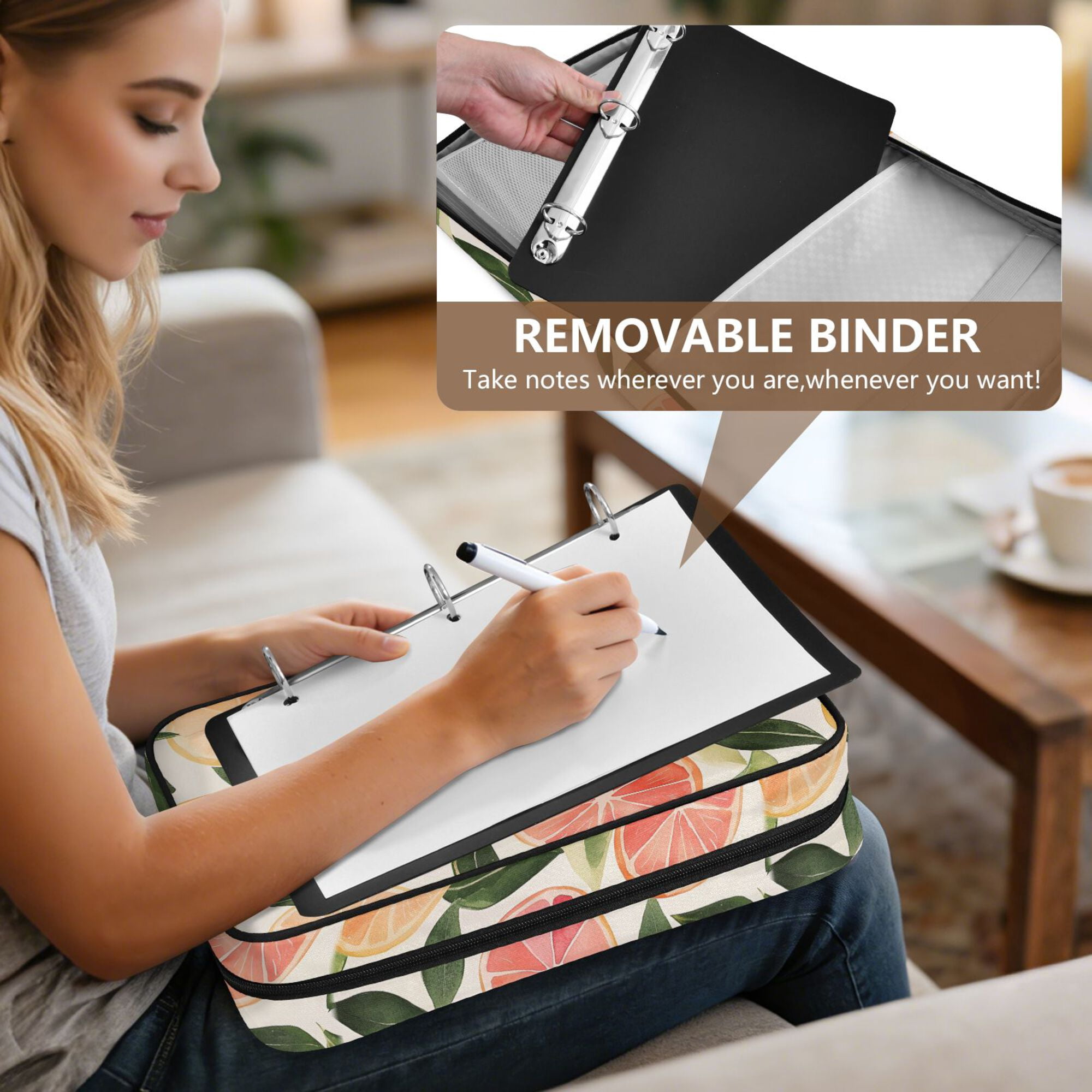 FORMRS Accordion File Folder A4 Size 7-Pocket Expanding Document Organizer Bag with 3 Ring Binder, Watercolor Grapefruit