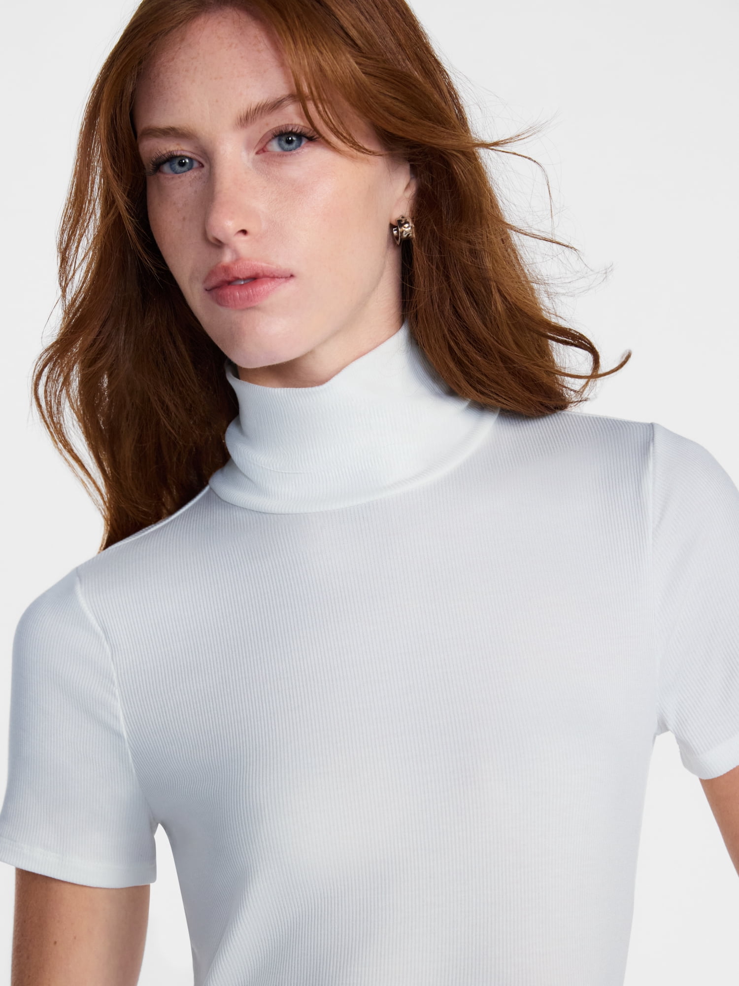 Scenario Women's Turtleneck Top with Short Sleeves, Sizes XS-XXXL