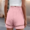 thumbnail image 4 of SYMOID Womens High Waisted Linen Shorts, Drawstring Paper Bag Waist with Cut-Out Hem & Side Pockets, Casual Lounge Summer Shorts in Pink,Size 2XL, 4 of 8