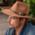thumbnail image 4 of Qwertyu Western Cowboy Hat for Men Women Classic Fedora Hat with Buckle Belt Khaki, 4 of 6
