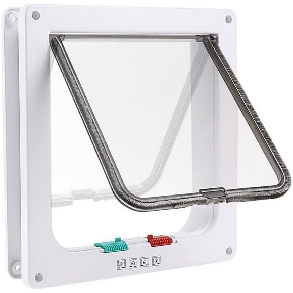 Chatière à 4 Positions Chatière Chat avec Tunnel Cache Découpe Chatière Chien Porte de Chat avec Serrure Chatières pour Petit Animaux Cat Mate Verrouillable Facile à Installer Blanc (L)